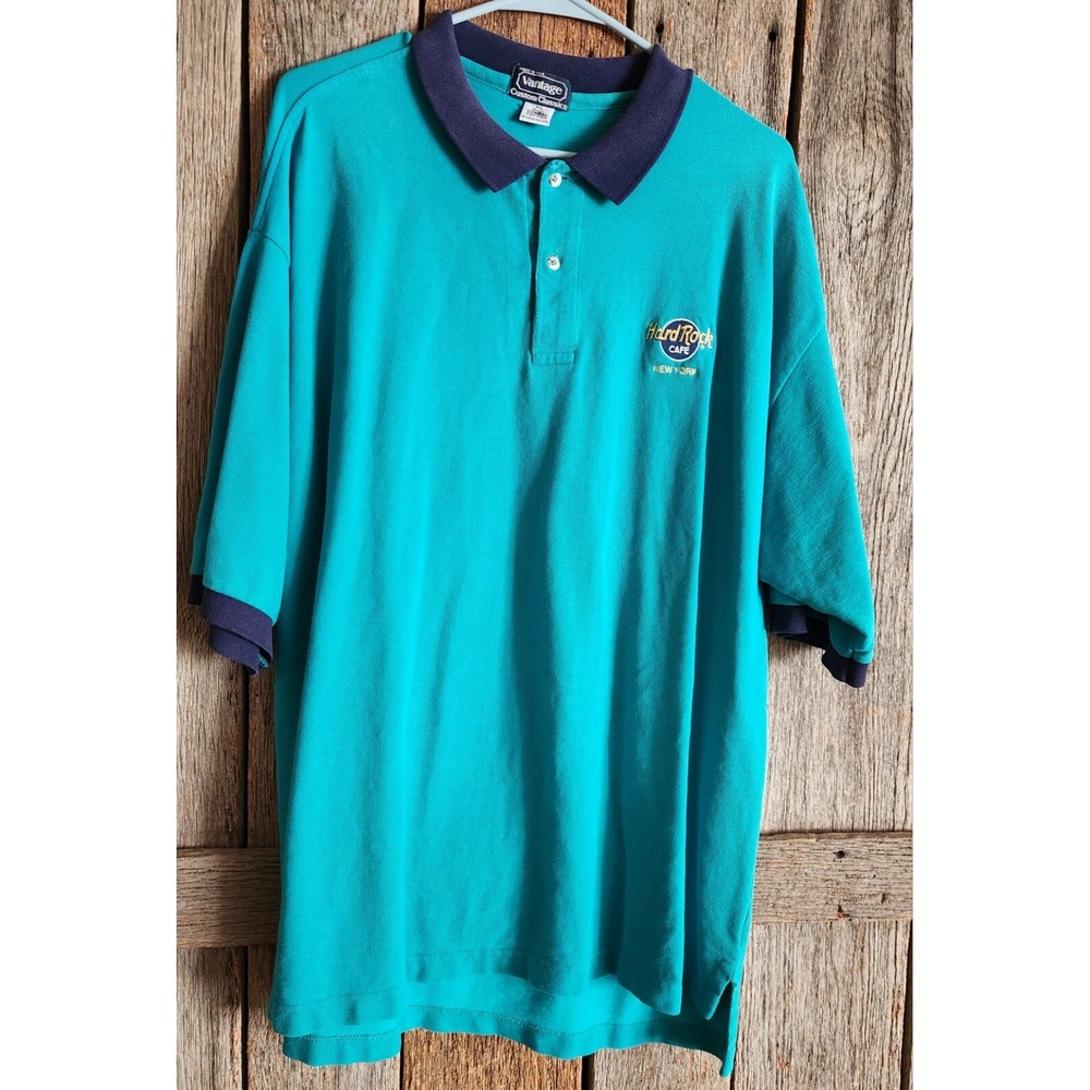 Vintage Hard Rock Cafe New York Polo Shirt XL Green 90's USA Cotton